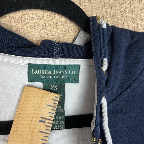 Lauren Jeans Co. Ralph Lauren Navy Full Zip Button RL67 Hoodie Sweatshirt  Sz 2X - Picture 5 of 10
